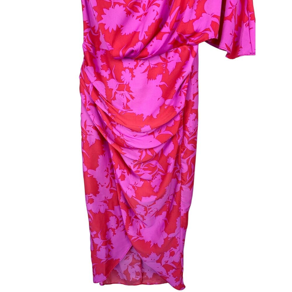 DO + BE One Shoulder Midi Dress Pink Red Floral Women's S Cocktail Wedding Guest - Picture 4 of 9